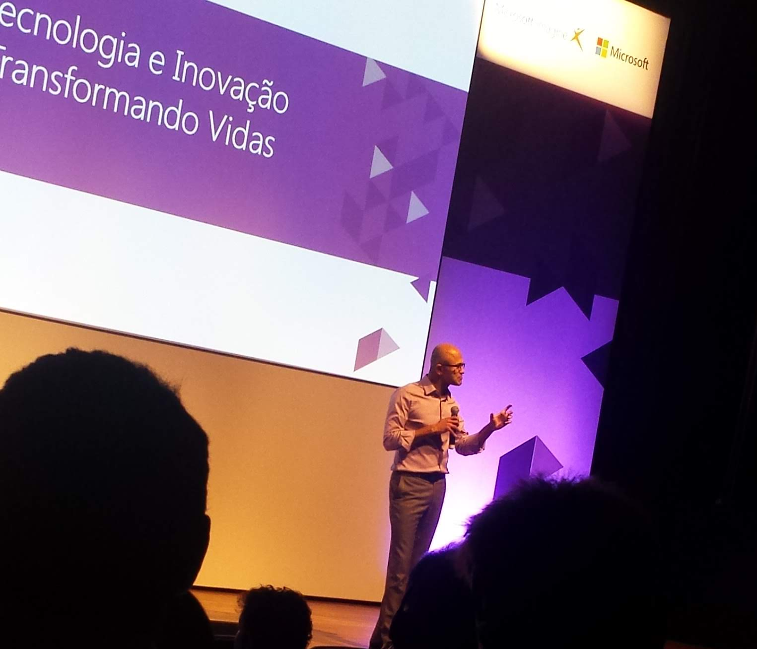 Satya speaking on the stage 